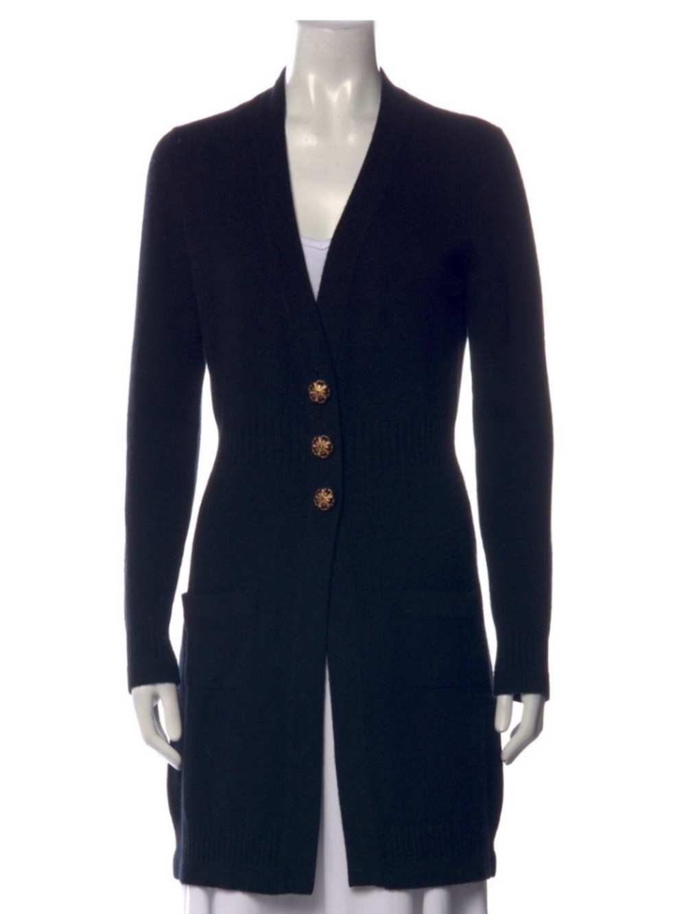 Chanel Black Cashmere Cardigan, Size 34/XS